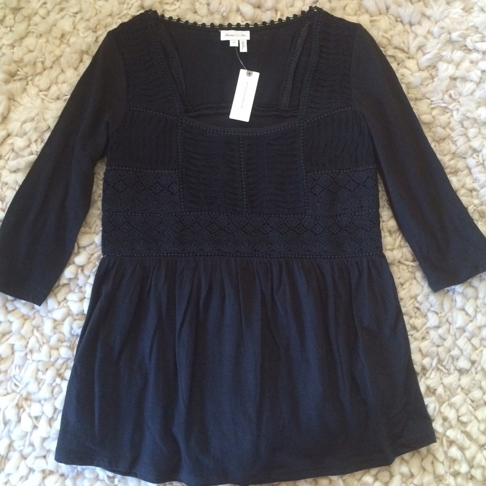 Meadow Rue adorable black crochet top NWT